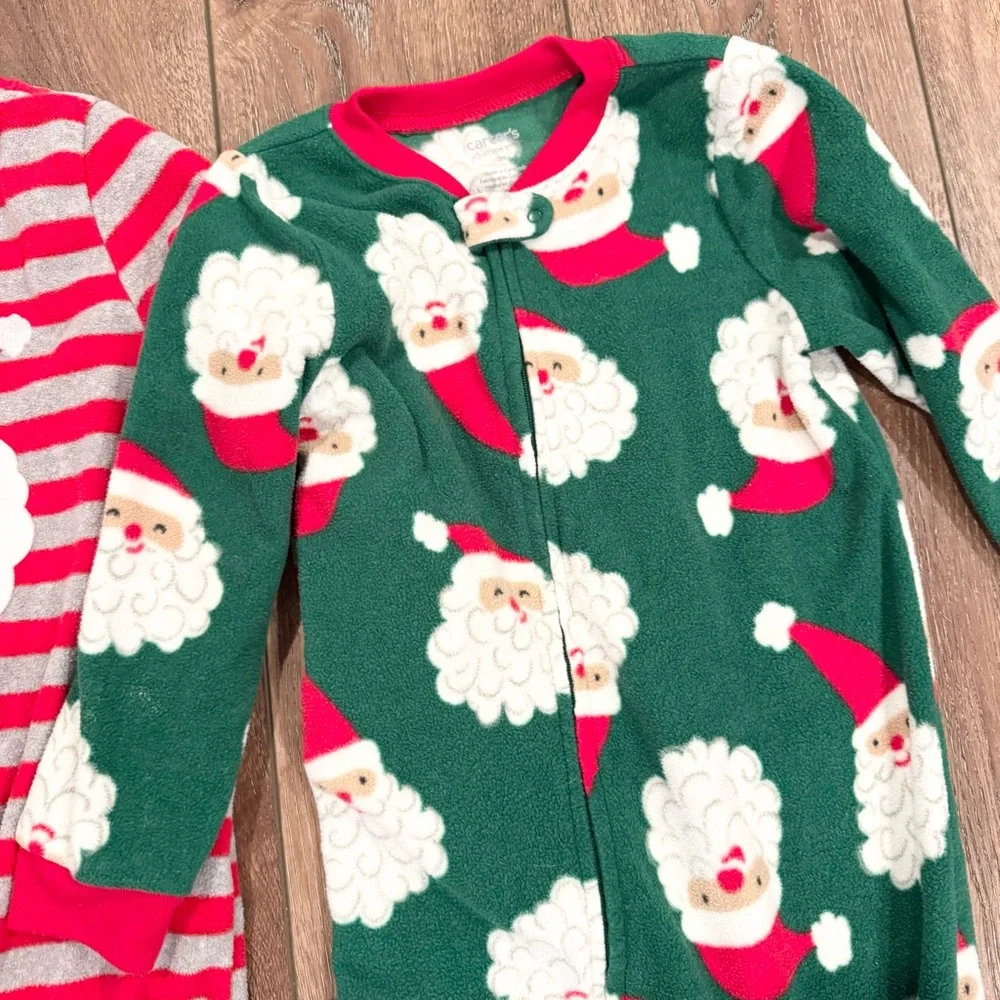 Carters Toddler Fleece Footed Pajamas 3T Bundle Christmas‎ Holiday Santa Unisex